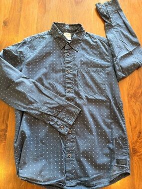 Wesc Men's Navy Blue Micro-Dot Long Sleeve Button-Down Shirt